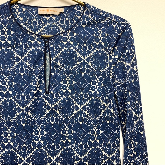 Tory Burch Walker Sheath Dress Size XS 100% Silk Stretch Jersey Blue Long Sleeve - Picture 9 of 16